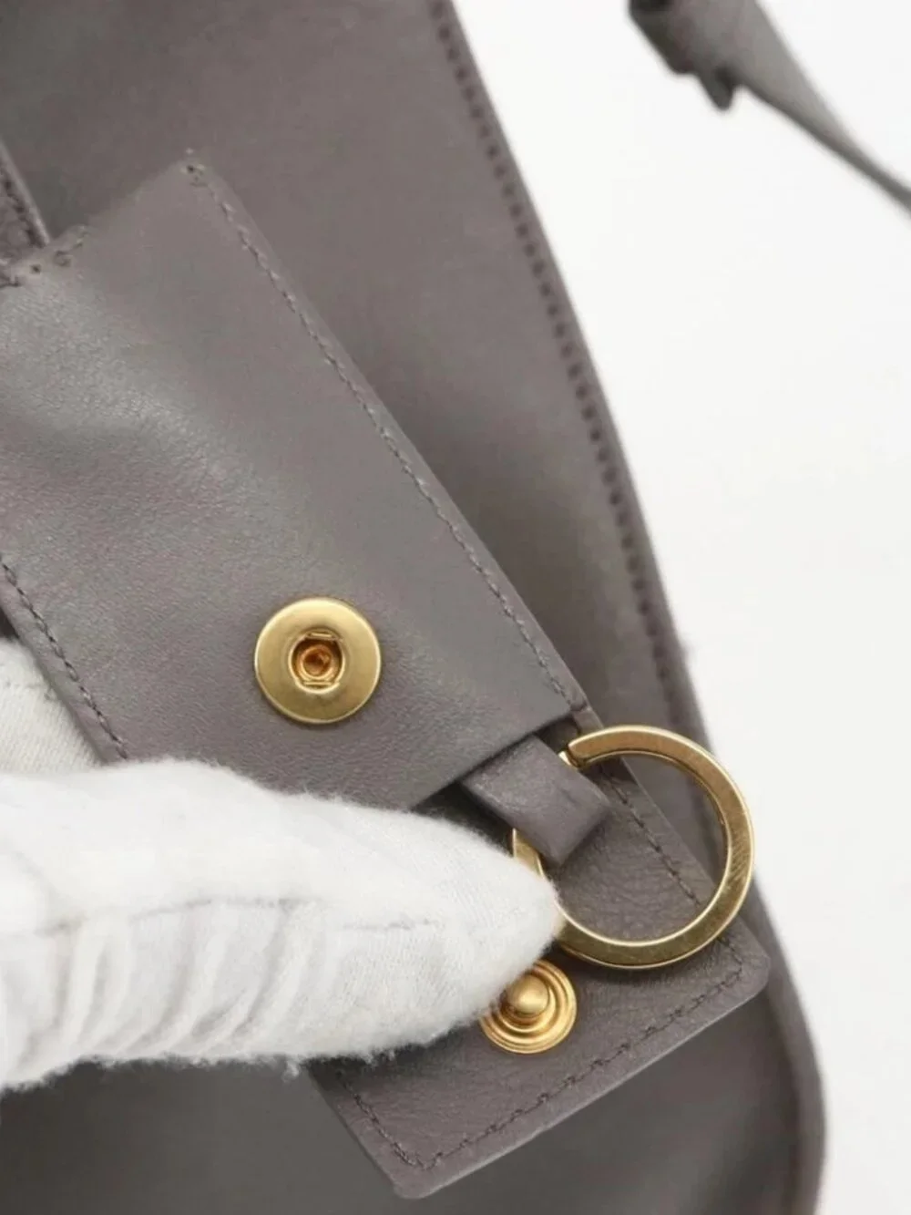 SAINT LAURENT Petit Cabas Hand Bag Leather 2way Gray Gold Auth - Picture 7 of 15